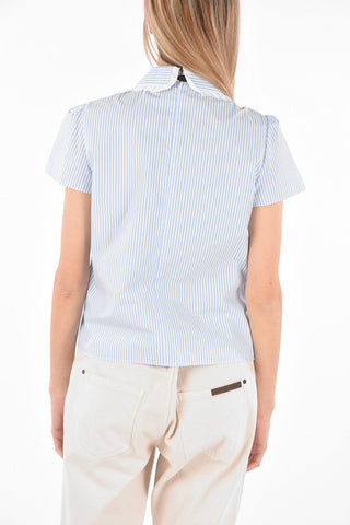 Short-sleeved Awning Striped Cotton Blouse