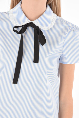 Short-sleeved Awning Striped Cotton Blouse