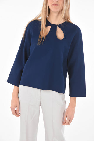 Crew Neck Long-sleeved Sweater with Cut-out Detail