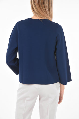 Crew Neck Long-sleeved Sweater with Cut-out Detail