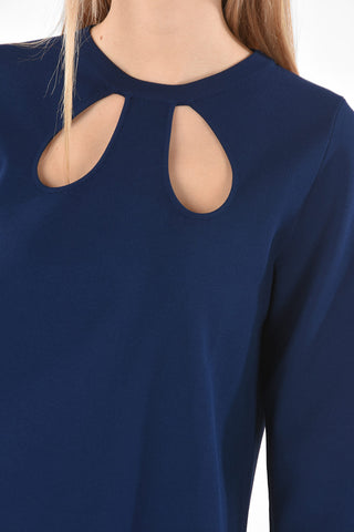 Crew Neck Long-sleeved Sweater with Cut-out Detail