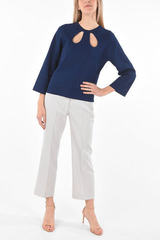Crew Neck Long-sleeved Sweater with Cut-out Detail