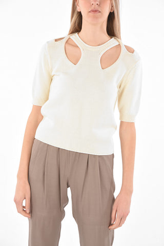 Crew Neck Short-sleeved Sweater with Cut-out Detail