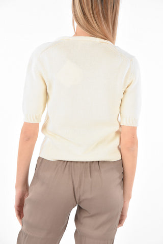Crew Neck Short-sleeved Sweater with Cut-out Detail