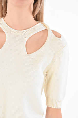 Crew Neck Short-sleeved Sweater with Cut-out Detail