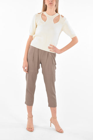 Crew Neck Short-sleeved Sweater with Cut-out Detail