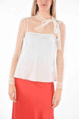 Tie Neck Mesh Blouse