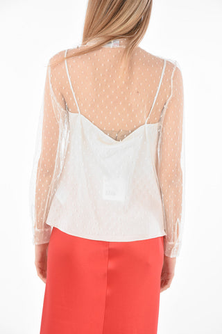 Tie Neck Mesh Blouse