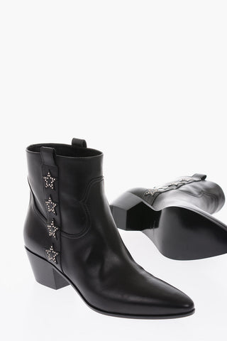 Leather ROCK Western Booties with Embossed Studded Stars 5 cm