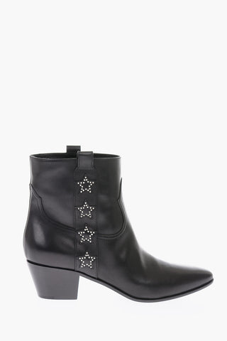 Leather ROCK Western Booties with Embossed Studded Stars 5 cm