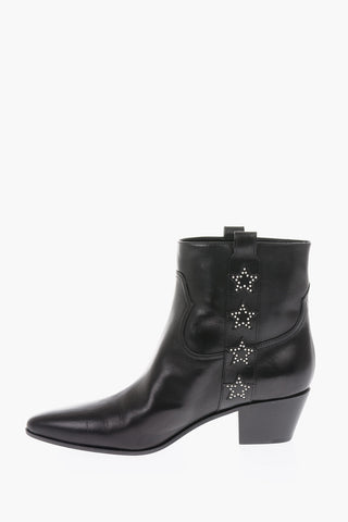 Leather ROCK Western Booties with Embossed Studded Stars 5 cm