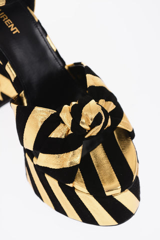 Suede Leather BIANCA Sandals with Gold-tone Stripes 12,5 cm