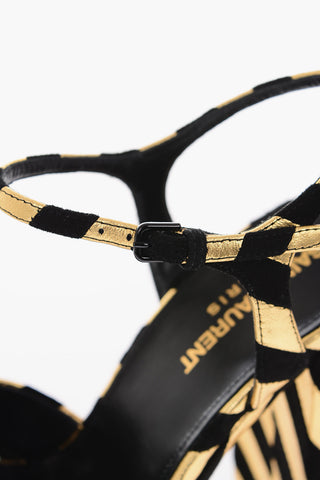 Suede Leather BIANCA Sandals with Gold-tone Stripes 12,5 cm