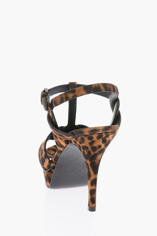 Suede Leather TRIBUTE Sandals with Leopard Print 10 cm
