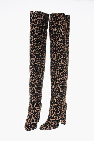 Suede Leather SOIXANTE SEIZE Over-the-knee Boots with Leopard Print 11 cm