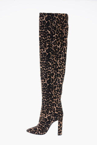 Suede Leather SOIXANTE SEIZE Over-the-knee Boots with Leopard Print 11 cm