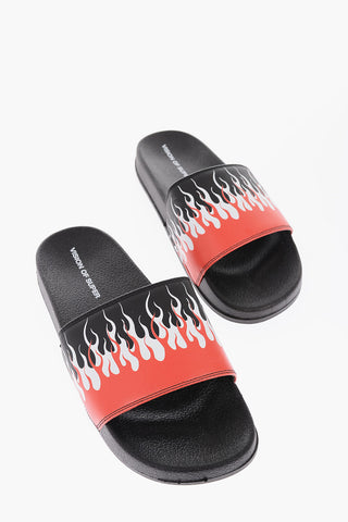 flames printed faux leather slides