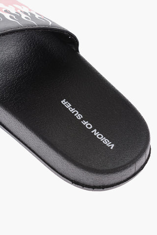 flames printed faux leather slides