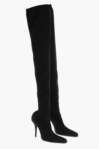 Fabric Over-the-knee Booties with Pointed Toe 12 cm