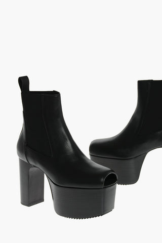 Leather Open-toe Ankle Boots with Wooden Statement Sole 12 cm