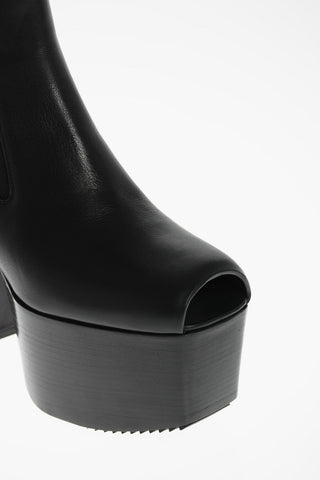 Leather Open-toe Ankle Boots with Wooden Statement Sole 12 cm