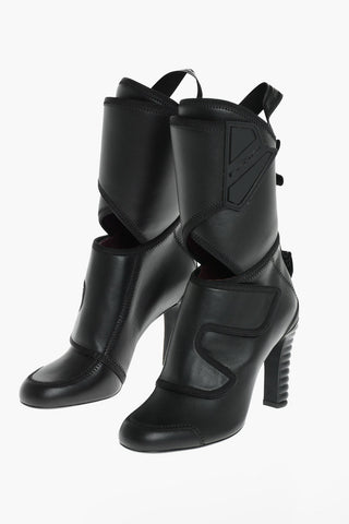 Soft Leather Logoed Ankle booties with Cut-out and Strap Closure 9cm
