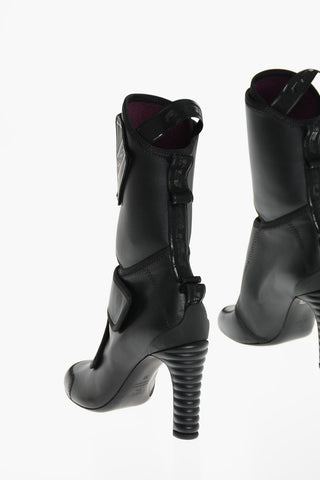 Soft Leather Logoed Ankle booties with Cut-out and Strap Closure 9cm