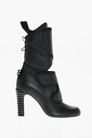 Soft Leather Logoed Ankle booties with Cut-out and Strap Closure 9cm