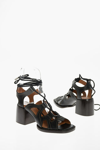 Sandali Lace-up GAILE in Pelle con Tacco in Legno 7 cm