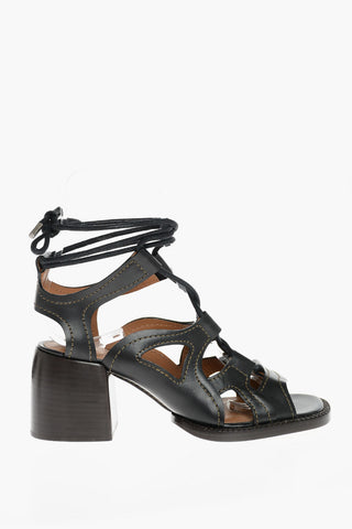 Sandali Lace-up GAILE in Pelle con Tacco in Legno 7 cm