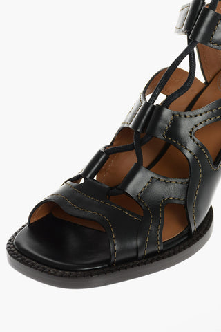 Sandali Lace-up GAILE in Pelle con Tacco in Legno 7 cm