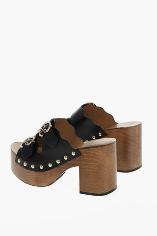 Leather Studded LAUREN Clogs with Wooden Heel 10 cm