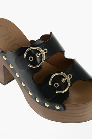 Leather Studded LAUREN Clogs with Wooden Heel 10 cm