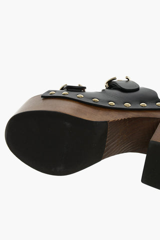 Leather Studded LAUREN Clogs with Wooden Heel 10 cm