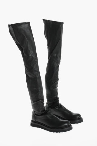 Rubber Sole Leather Over the Knee Boots