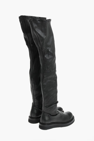 Rubber Sole Leather Over the Knee Boots