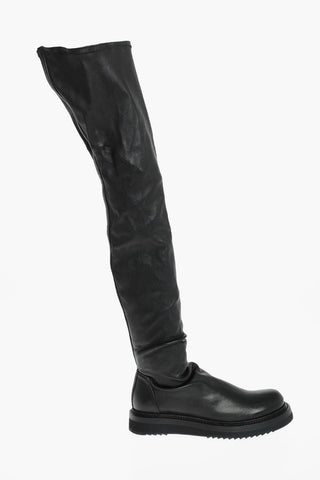 Rubber Sole Leather Over the Knee Boots