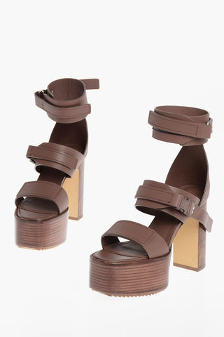Sandali Ankle-Strap Platform con Tacco in Legno 12cm