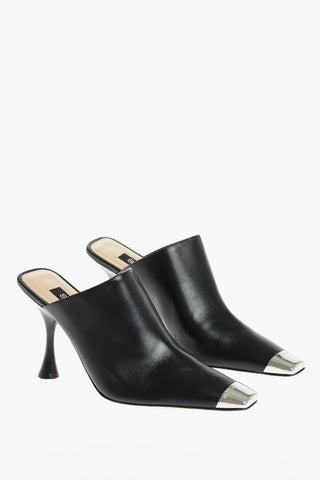 SR TWENTY Soft Leather Mules with Metal Square Toe 10 cm