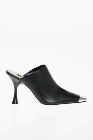 SR TWENTY Soft Leather Mules with Metal Square Toe 10 cm