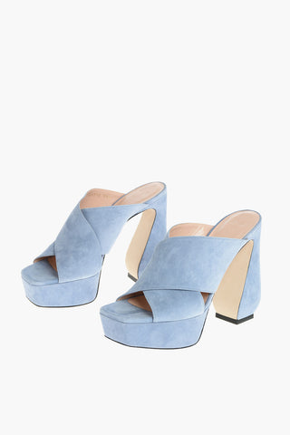 SI Suede Leather Mules with Crossed Straps 12,5 cm