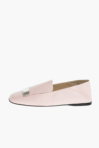SR1 Soft Leather Square-toed Slippers with Decorative Plate