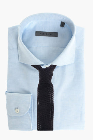 cotton and flax spread collar shirt