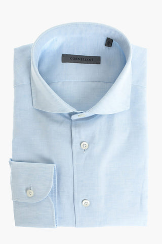 cotton and flax spread collar shirt