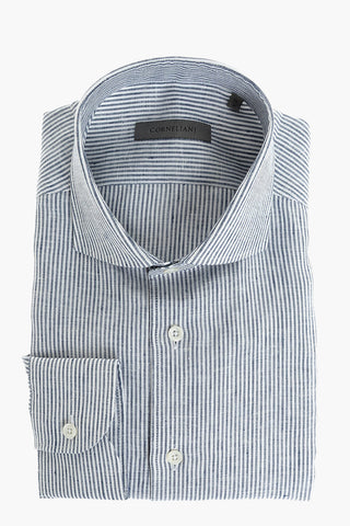 camicia awning striped in lino collo francese