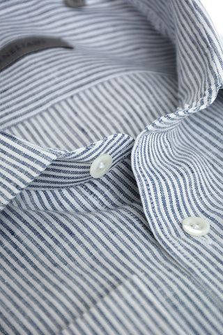 camicia awning striped in lino collo francese