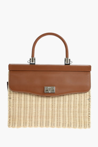 Leather Handle and Flap Wicker Hand Bag