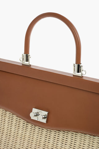 Leather Handle and Flap Wicker Hand Bag