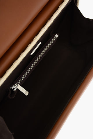 Leather Handle and Flap Wicker Hand Bag
