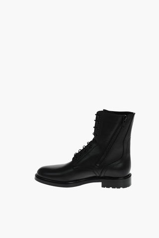 Inner Zip Lace-up Leather Combat Booties